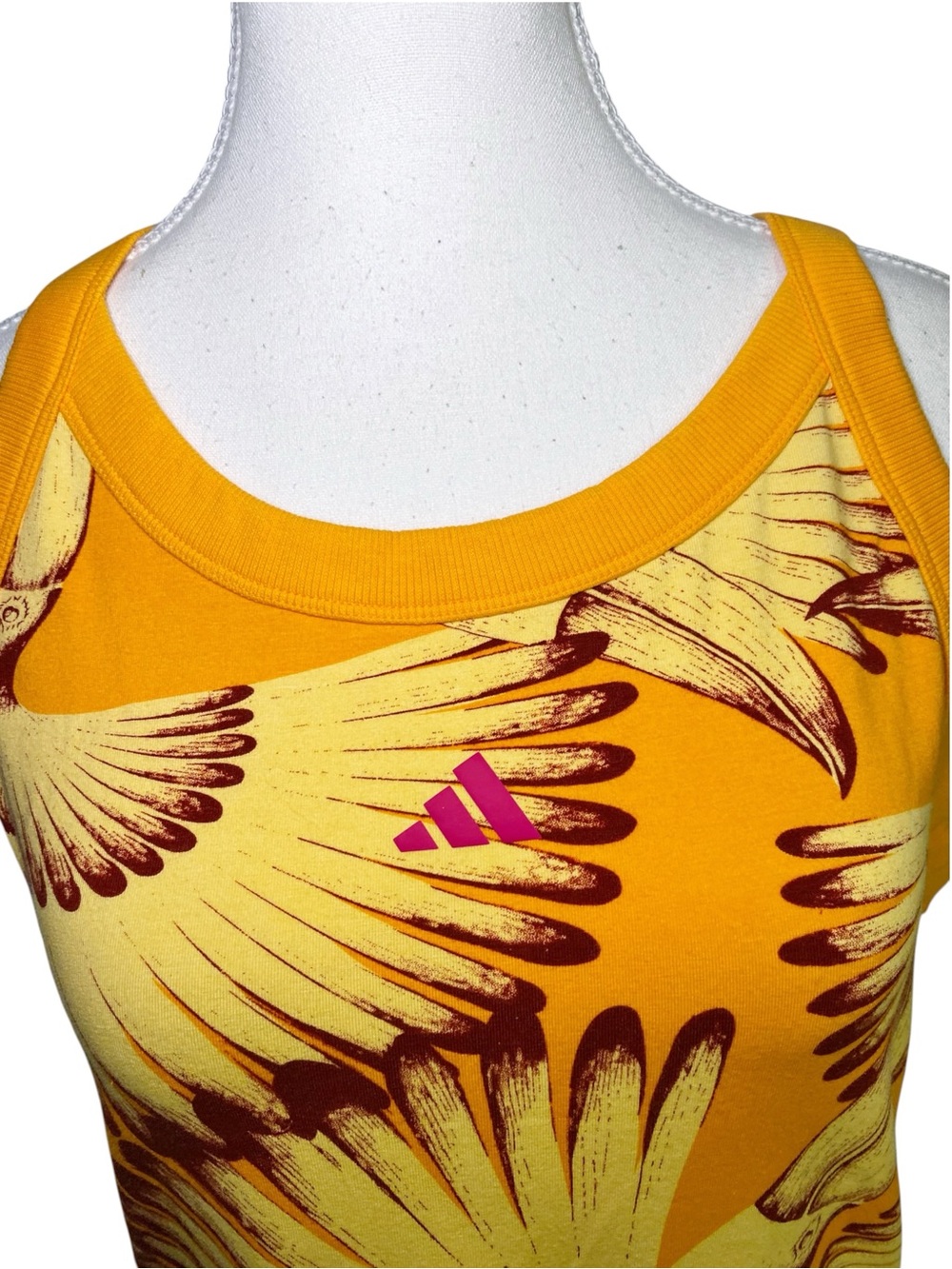 Adidas x FARM Rio Yellow Tropical Bird Toucan Racerback Midi Dress Size XL - Picture 4 of 15